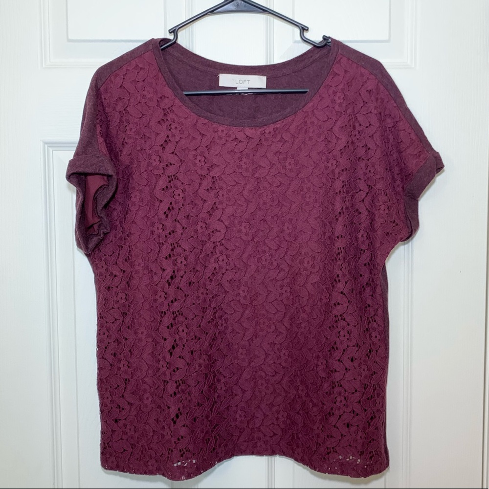 Loft Burgundy Short Sleeve Top Size M